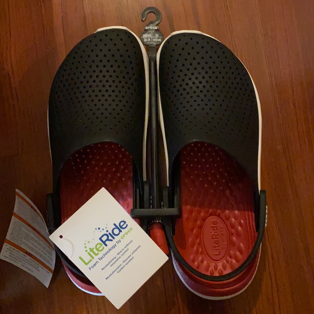 CROCS Black and Red LiteRide Clogs